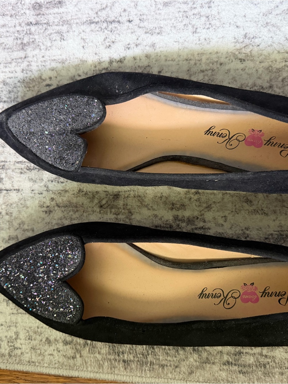 Heart Toe Black Glitter Flats -